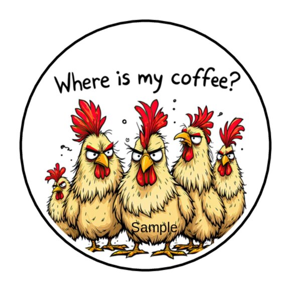 20 CHICKEN COFFEE ENVELOPE SEALS LABELS STICKERS PARTY FAVORS SCRAPBOOKING 2" - Picture 1 of 2